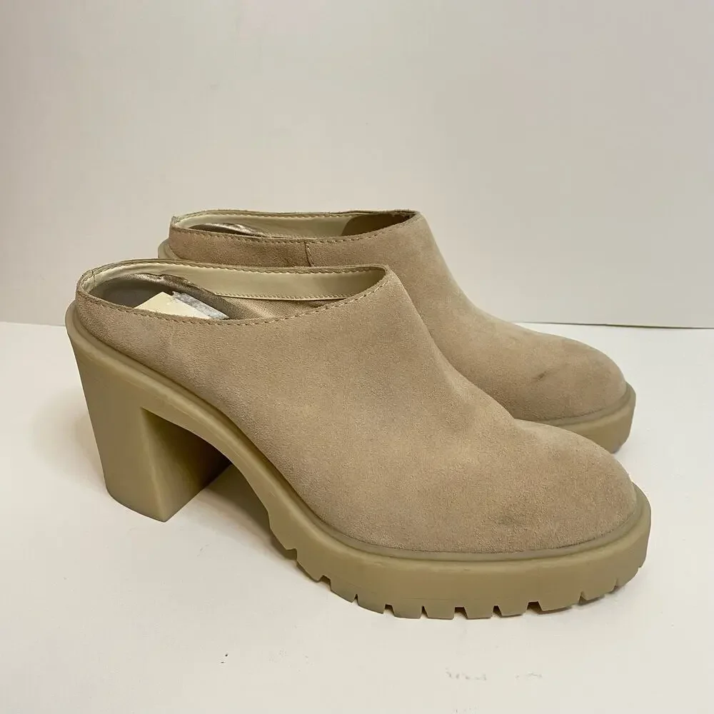 Dolce Vita Women's Clogs Mules Platform Heels Carry Suede Cream Size 9.5 Chunky‎